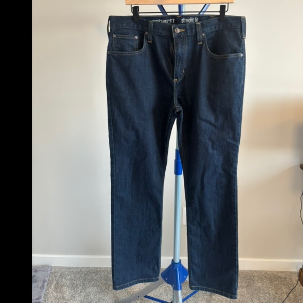 Carhartt Straight Fit Mens Jeans 34x30 Blue Denim Pants Rugged Flex Tapered Leg‎